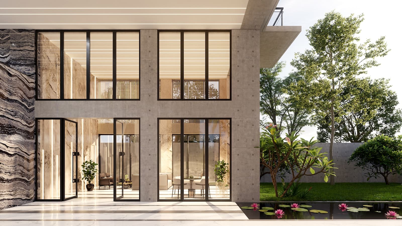 A modern home exterior, representing an Ini Homes property listing