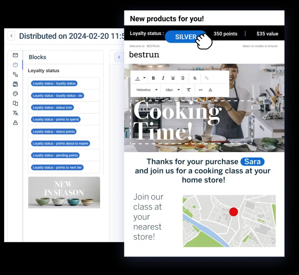Personalised email content blocks that change with each customer's loyalty status and purchase