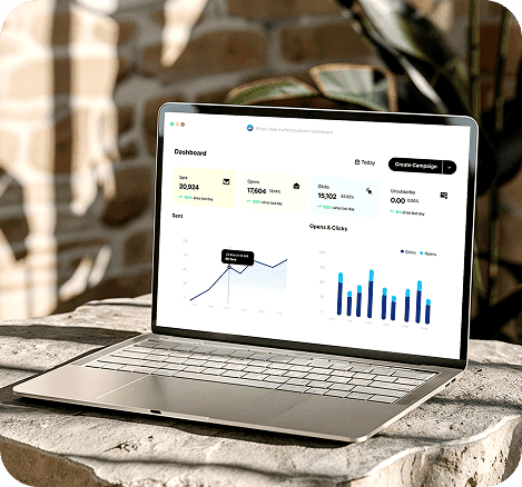 Get Click Media email marketing dashboard showing sends, opens and clicks