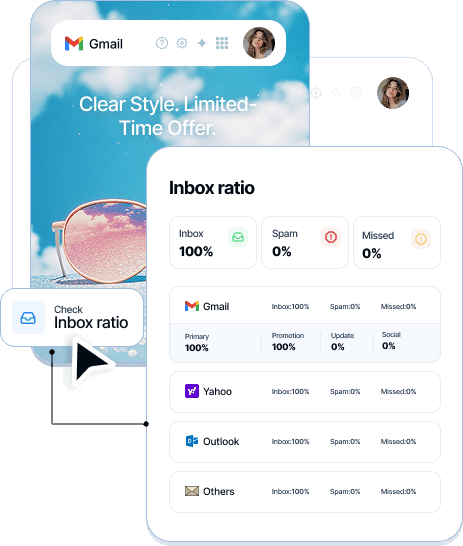 Inbox placement report across Gmail, Yahoo and Outlook