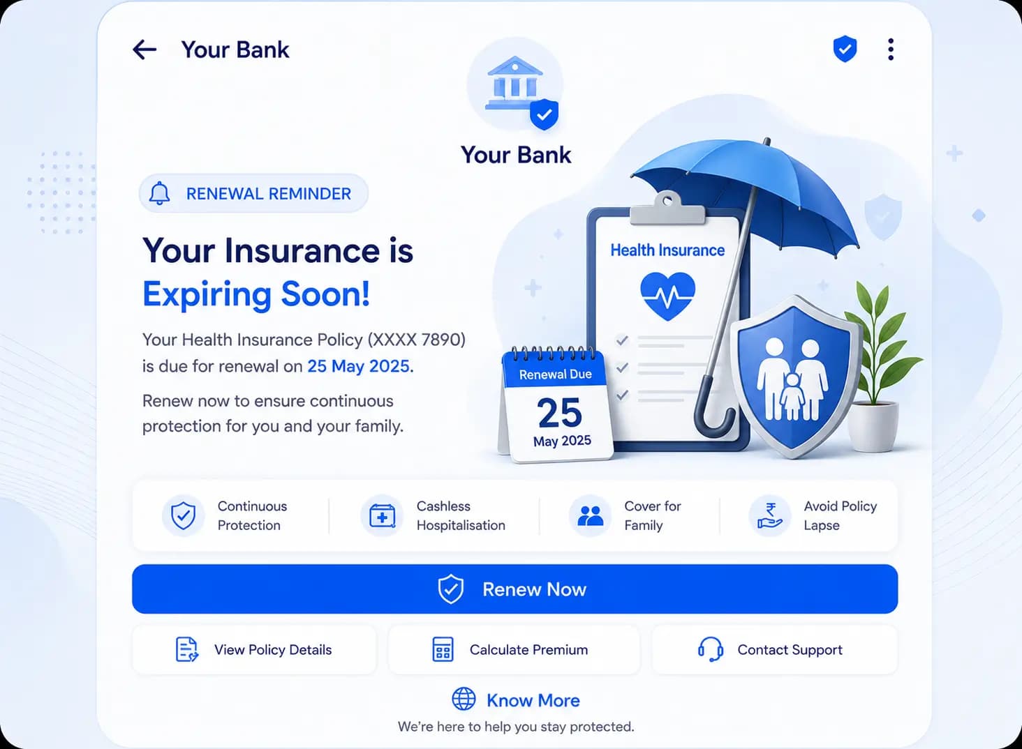Vehicle insurance and EMI renewal reminder SMS preview