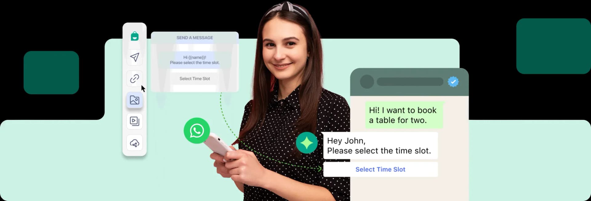 WhatsApp media and entertainment message preview- release alert with watch trailer and book tickets buttons