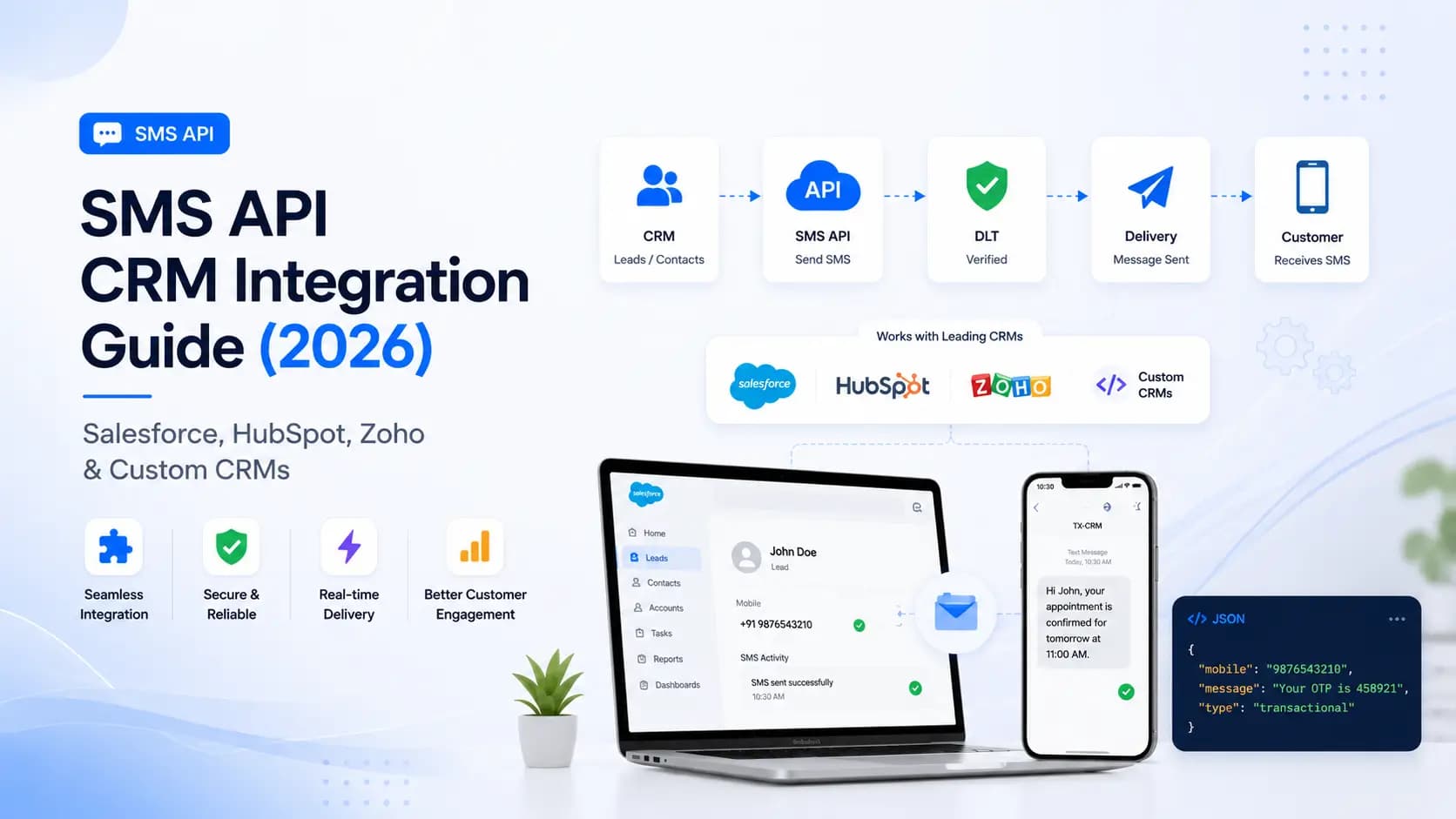 SMS API CRM Integration Guide (2026) — Salesforce, HubSpot, Zoho & Custom CRMs