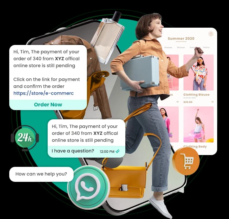 WhatsApp API E-commerce dashboard- order confirmations, cart recovery, review collection, and replenishment reminders