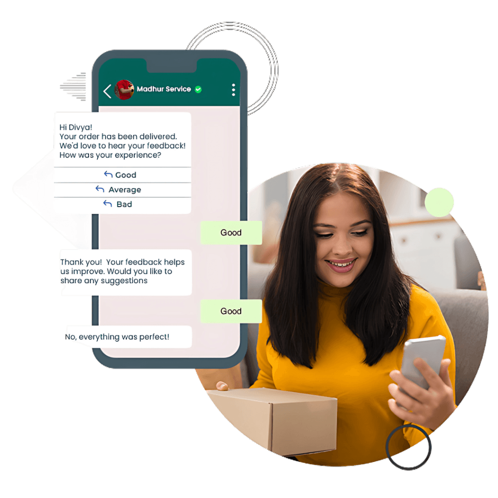 WhatsApp delivery alert preview- out-for-delivery with confirm, reschedule, and delivery instructions buttons